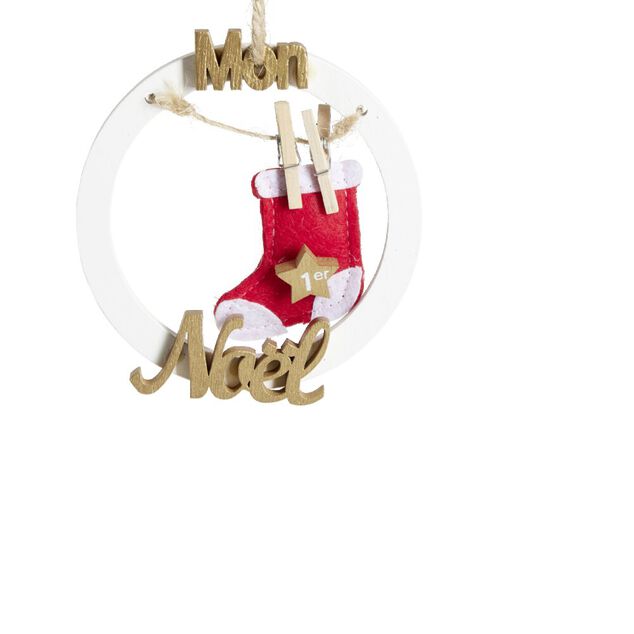 Cercle en bois &agrave; suspendre "Mon 1er No&euml;l" &Oslash;10cm