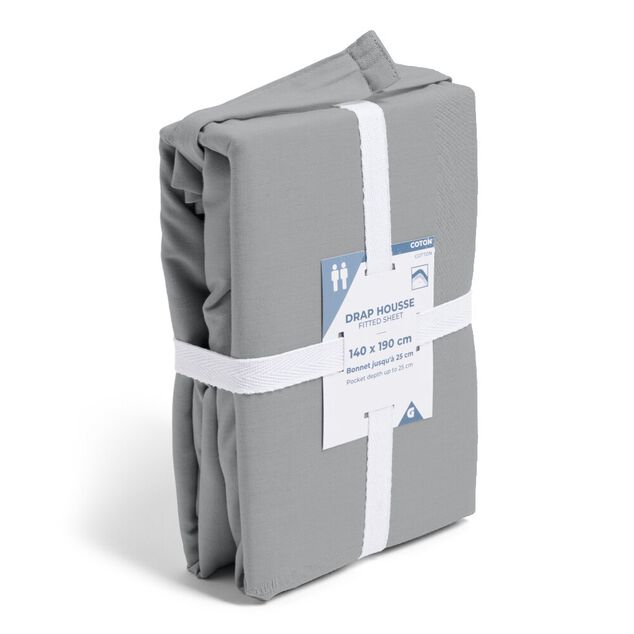 Drap housse 140x190cm 100% coton gris clair
