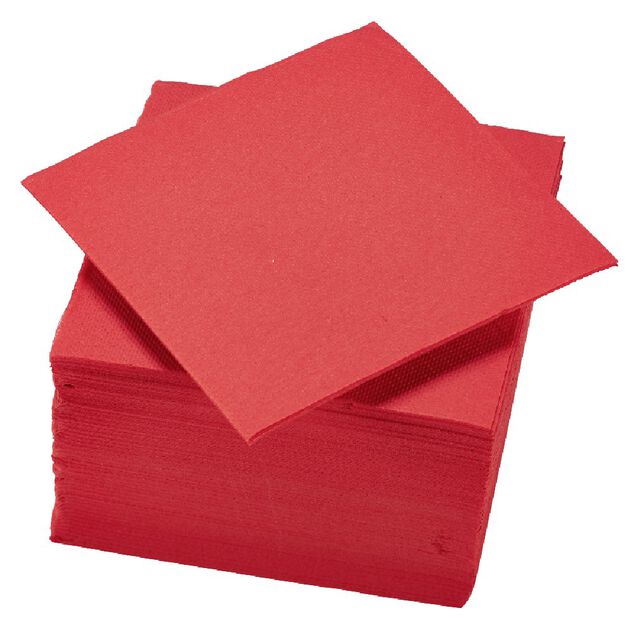 Serviette cocktail carr&eacute;e rouge 2 plis en papier x40