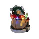 Maison de Noël lumineuse forme lutin rouge et vert polyrésine 11x10xH14cm