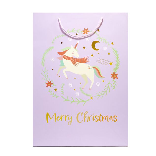 Sac cadeau Noël enfant licorne ou dinosaure 33xH46cm (2 modèles)