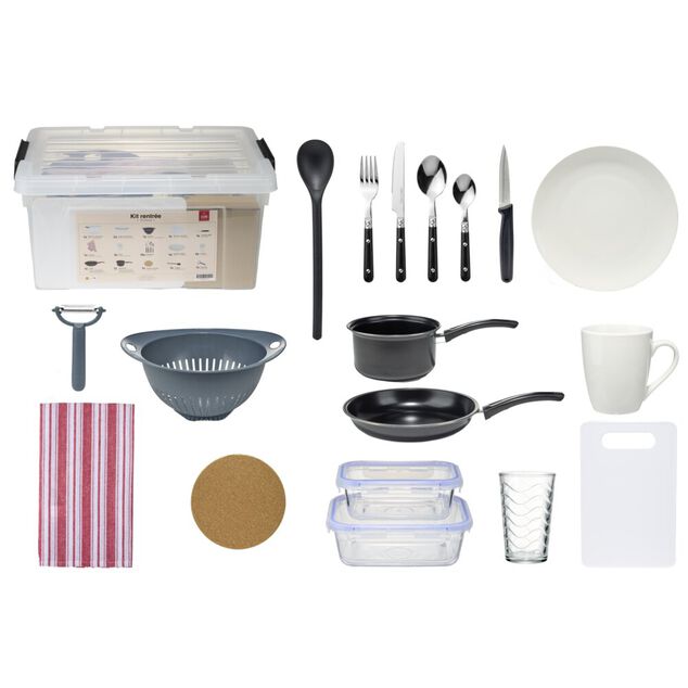 Accessoires cuisine et vaisselle kit pour &eacute;tudiant 40 pi&egrave;ces
