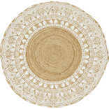 Tapis rond jute motif contour blanc