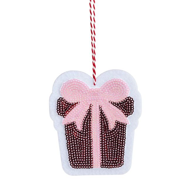 Cadeau de No&euml;l &agrave; sequins &agrave; suspendre L11,5cm (2 mod&egrave;les)