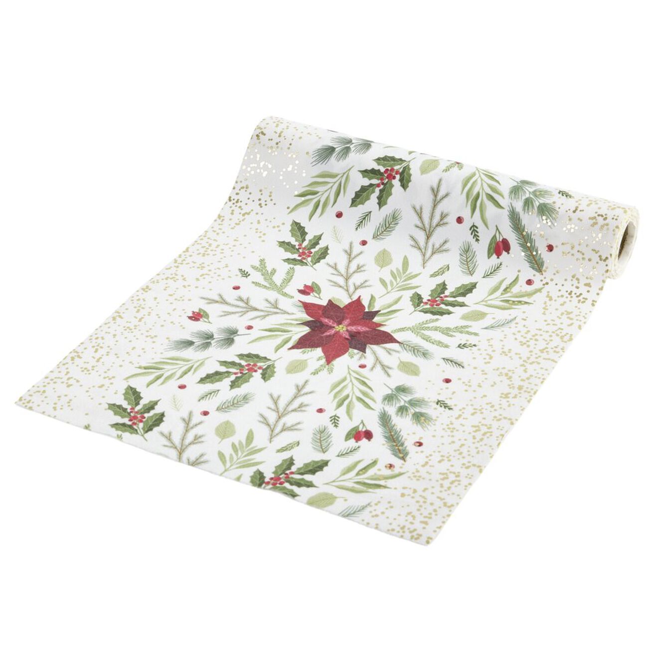 Chemin de table velours blanc et fleurs de Noël 300x28cm | GIFI