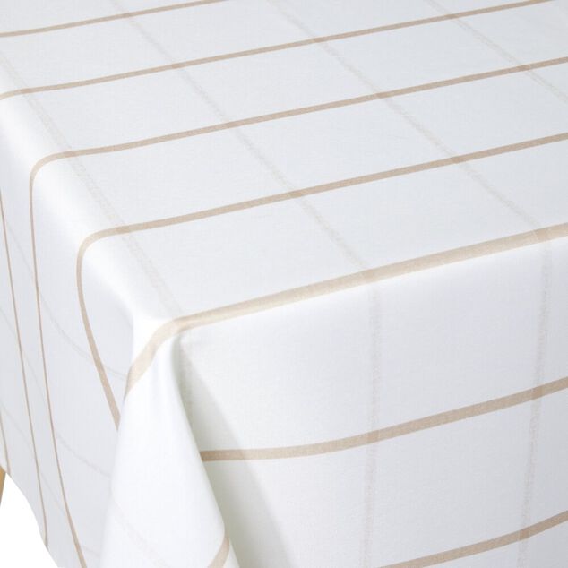 Nappe rectangulaire polyester blanche liser&eacute; taupe 150x250cm