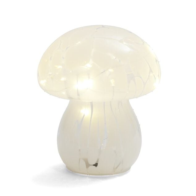 D&eacute;coration &agrave; poser champignon &agrave; LED en verre blanc &Oslash;13xH15cm