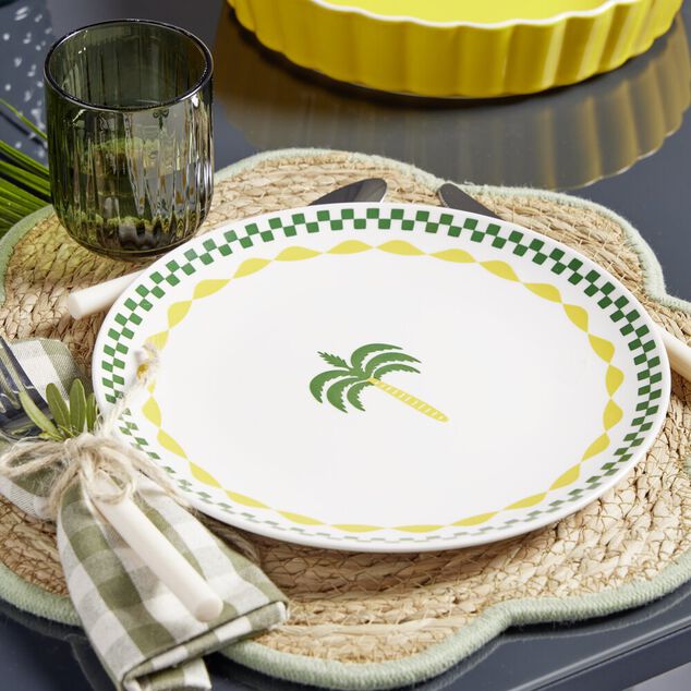 Service vaisselle 12 pi&egrave;ces motif Indie porcelaine blanche