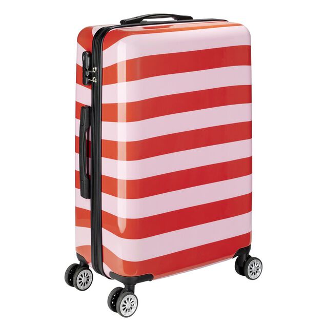 Valise cabine 63L trolley 4 roulettes bayad&egrave;re rayures rouges et roses 45x26xH66,5cm