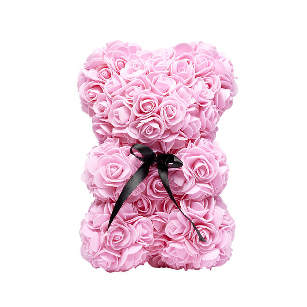 Ourson bouton de rose couleur rose 15x16xH23cm