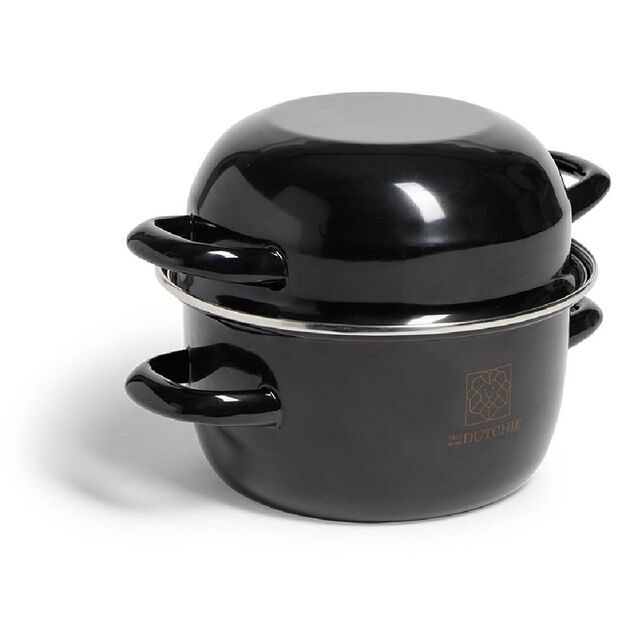 Marmite &agrave; moules avec couvercle acier noir &Oslash;18xH16,5cm