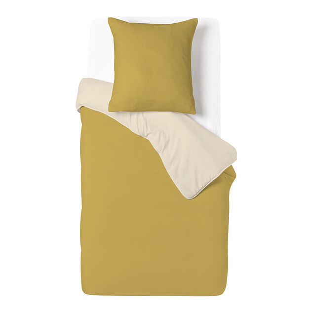 Parure de lit 1 personne 140x200cm polycoton r&eacute;versible beige