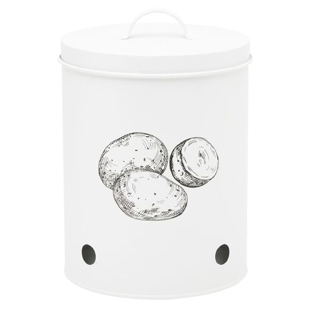 Bo&icirc;te de conservation pour pommes de terre en m&eacute;tal blanc
