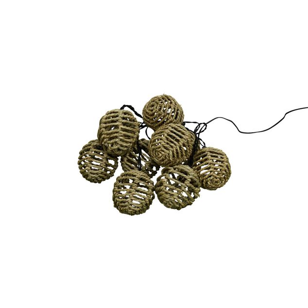 Guirlande solaire boules imitation rotin naturel 10 led  L 2,7 m