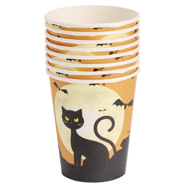 Gobelet carton x8 Halloween chat noir 250ml