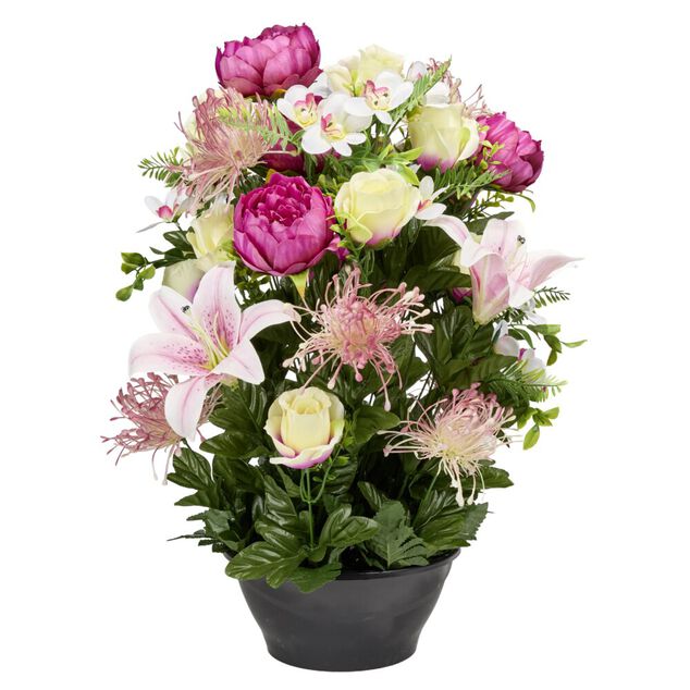 Vasque plastique pivoines roses lys orchid&eacute;es &Oslash;40xH56cm (3 mod&egrave;les)