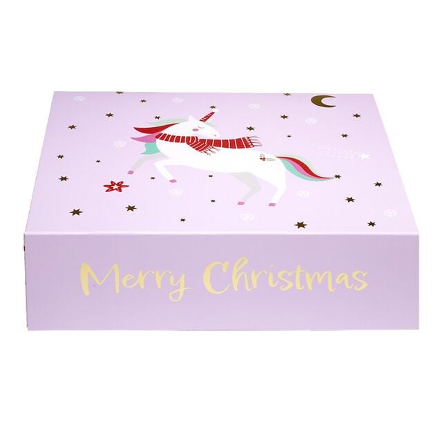 Bo&icirc;te cadeau No&euml;l pliable enfant licorne ou dinosaure 35x30cm (2 mod&egrave;les)