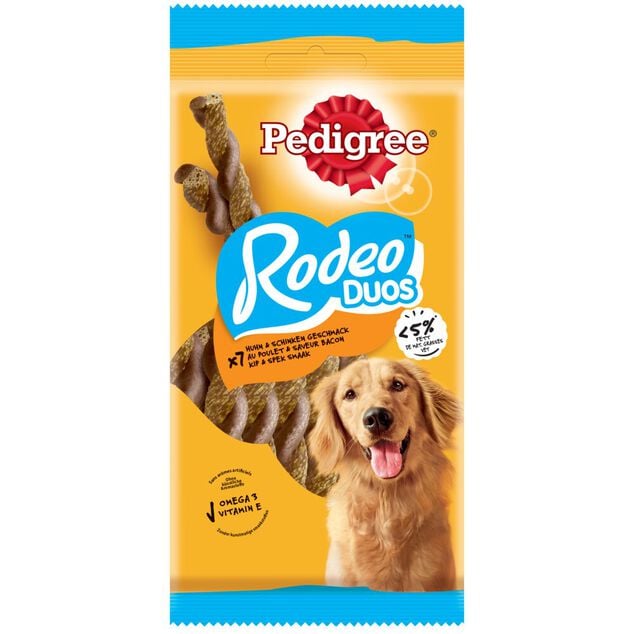 Friandise pour chien Pedigree Rodeo duos x7 saveur poulet et bacon sachet 123g