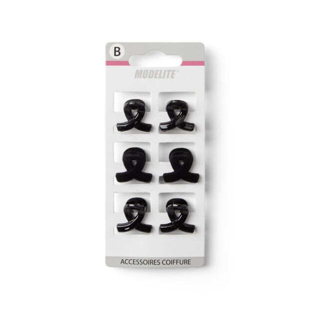 Lot de 6 pinces &agrave; cheveux effet nou&eacute; plastique noir brillant 2cm
