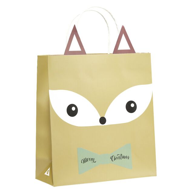 Sac cadeau fantaisie forme t&ecirc;te de renard 23xH31cm