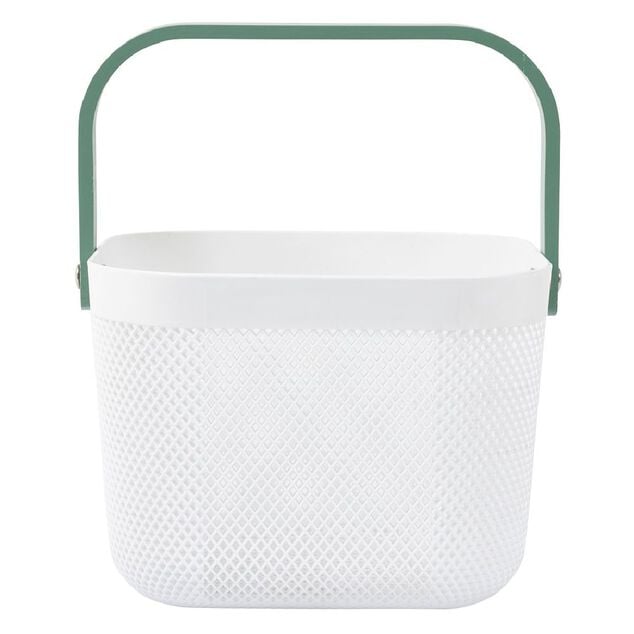 Panier plastique avec anse blanc et vert - L24 x l24 x H18 cm