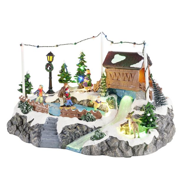 Village de No&euml;l anim&eacute; LED et sa patinoire 32,5x22xH20cm