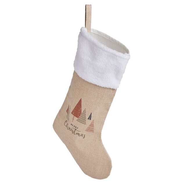 Chaussette de No&euml;l marron et blanche H44cm