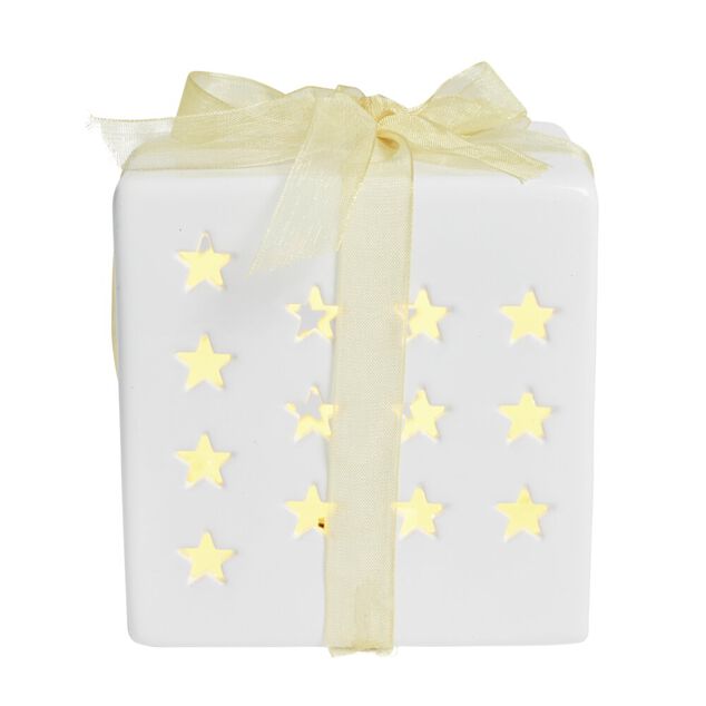 Cadeau lumineux d&eacute;co No&euml;l 1LED c&eacute;ramique blanc H10cm