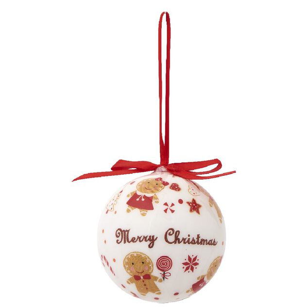 Boule de No&euml;l blanche motif pain d &eacute;pices