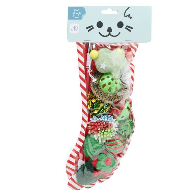 Jouet pour chat X10 pcs dans chaussette No&euml;l 30X8X5 cm