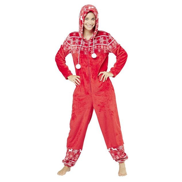 Pyjama combinaison de No&euml;l femme rouge et blanc