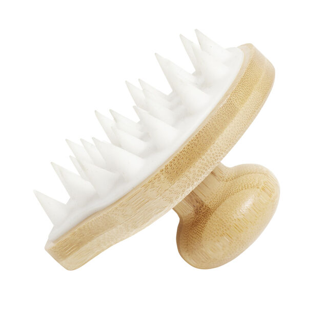 Brosse stimulante cuir chevelu bambou et plastique 9,5x8xH6cm