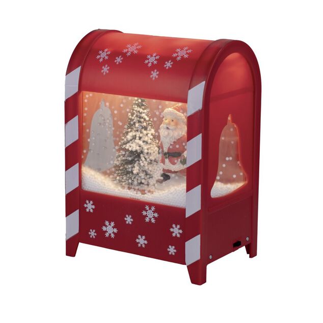 Bo&icirc;te aux lettres anim&eacute;e int&eacute;rieur P&egrave;re No&euml;l et sapin avec neige 13x9,5xH19cm