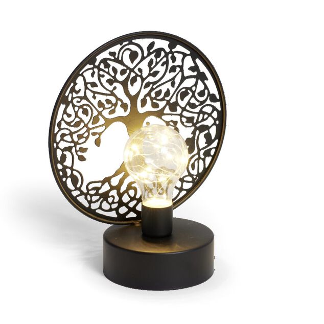 Lanterne LED arbre de vie m&eacute;tal noir 18x10xH21,5cm