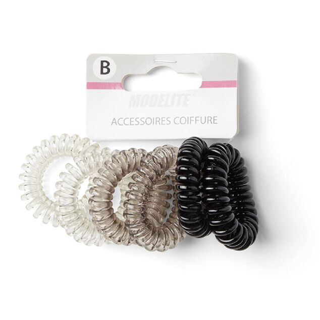 Lot de 6 &eacute;lastiques &agrave; cheveux spirale caoutchouc 3 coloris