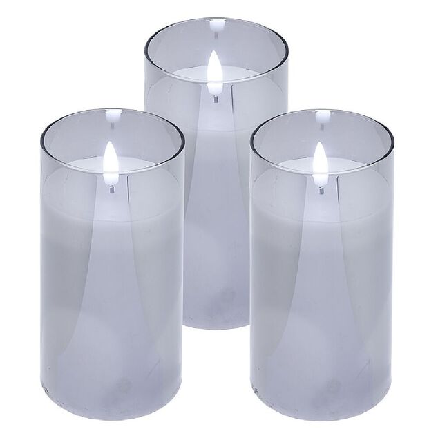 Bougie &agrave; LED argent&eacute; &Oslash;7,5xH10cm x3