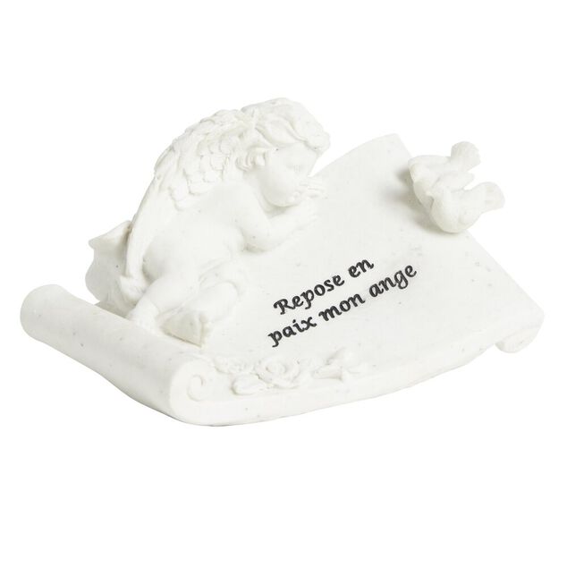 D&eacute;coration fun&eacute;raire ange sur parchemin "Repose en paix"