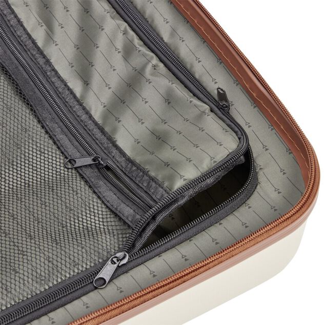 Valise rigide 61L trolley 4 roulettes plastique ABS beige 42x26xH67cm