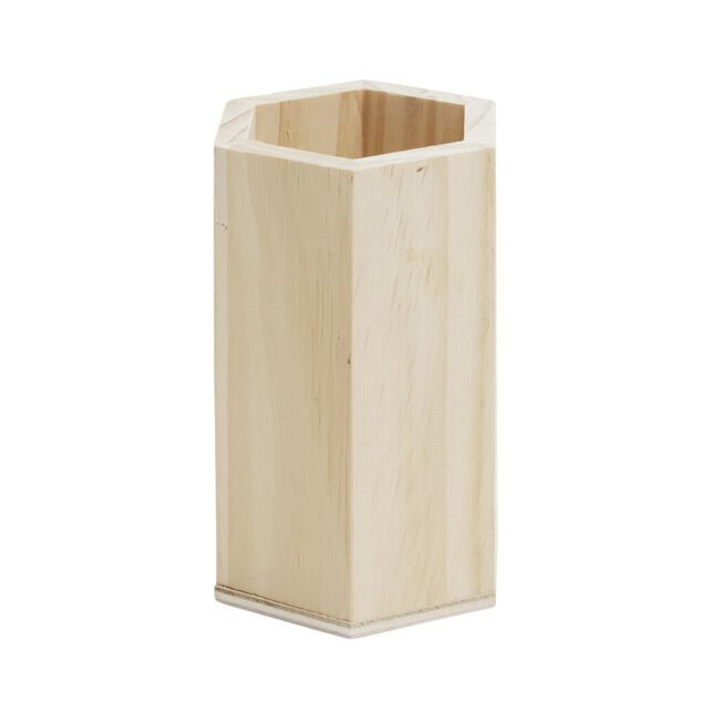 Pot &agrave; crayon en bois hexagonal &agrave; personnaliser &Oslash;7,5x10cm