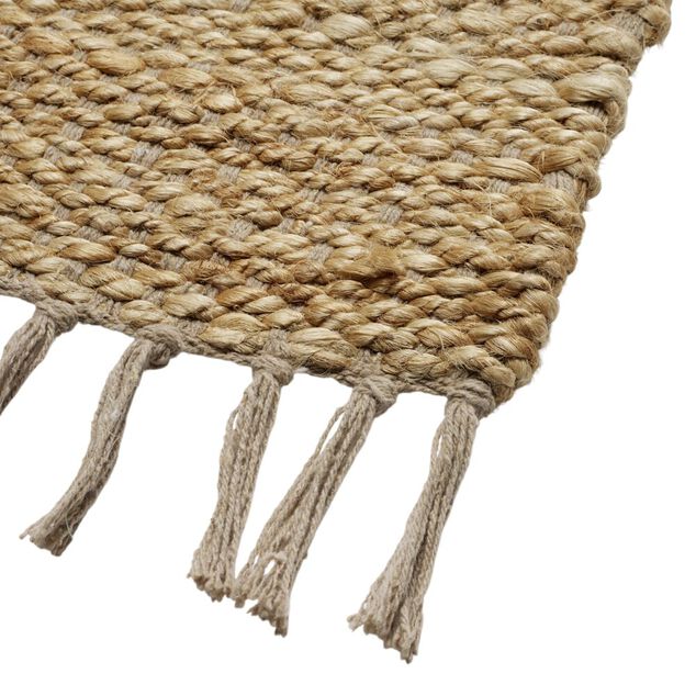 Tapis rectangulaire &agrave; franges en jute et coton marron 60x180cm