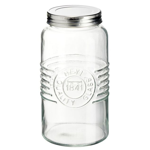 Bocal herm&eacute;tique rond transparent avec couvercle en m&eacute;tal H17 cm