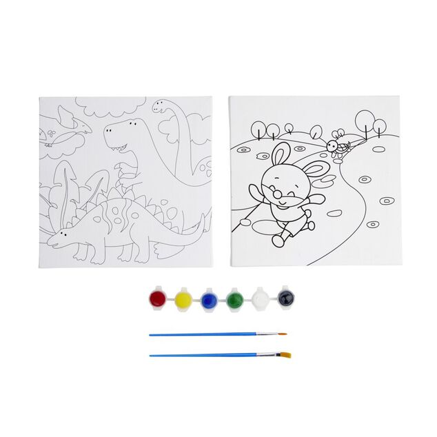 Kit toile à peindre motifs animaux avec pinceaux et peintures 20x20cm