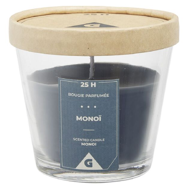 Bougie dans verre senteur mono&iuml; fleur de tiar&eacute; h.8,3 cm