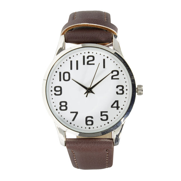 Montre homme cadran rond acier argent&eacute; bracelet simili &Oslash;3,5xH23,5cm (2 mod&egrave;les)