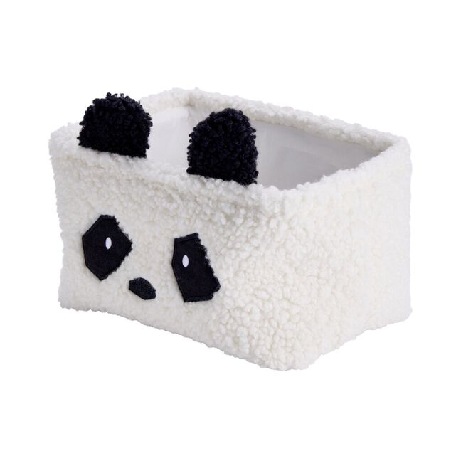 Pani&egrave;re de rangement panda Box Cub effet laine boucl&eacute;e blanc et noir 30x20xH16cm