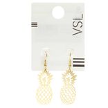 Boucles d'oreilles crochets avec ananas tombant ajour&eacute; dor&eacute;