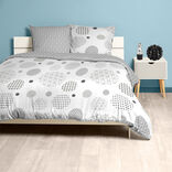 Parure de lit 2 places blanche et taupe motifs plumetis