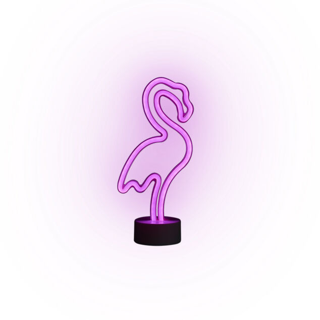 Lampe n&eacute;on LED forme flamant rose &Oslash;9,5x13xH29,5cm
