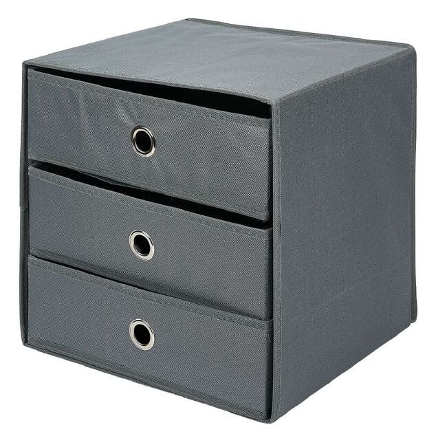 Rangement textile Box Cube 3 tiroirs gris 31x29xH31cm