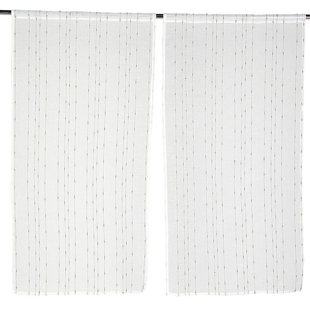 Vitrage droit passe tringle x2 blanc broderie fil gris 60x160cm